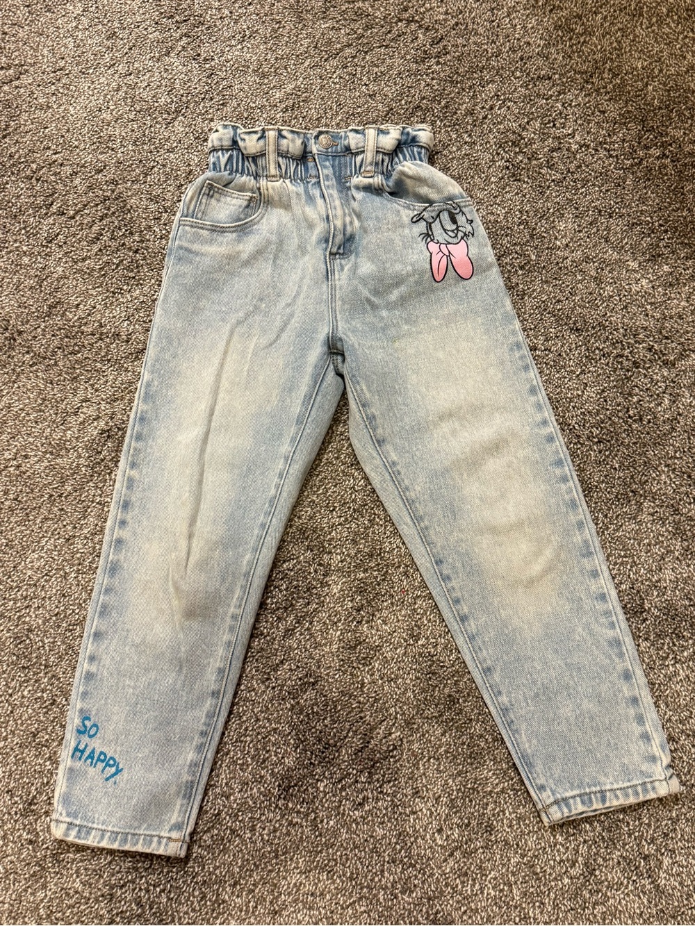 Zara Light Blue Kids Denim Jeans with Pink Bunny Detail